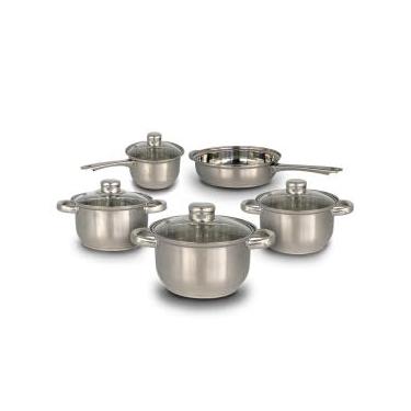 Imagem de Conjunto de Panelas em Aço Inox, 5 Peças, Tampa de Vidro, Frigideira 25cm e Caçarolas