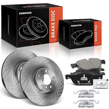 Imagem de A-Premium 13,70 polegadas (348,1 mm) Rotores de freio a disco ventilado dianteiro + kit de pastilhas de cerâmica compatível com modelos selecionados BMW - X5 2007-2013/2016-2018, X6 2008-2010