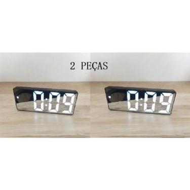 Imagem de Relógio Despertador Digital De Mesa 16X2.5X6cm Decorativo Alarme Tempe