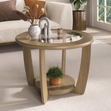 Imagem de Mesa De Centro Redonda 60cm Com Vidro Multimóveis Cr45306 Carvalho