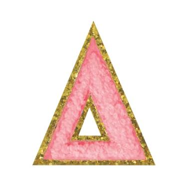Imagem de Delta Iron on Greek Letter Patches Glitter Gold Pink Chenille Letras Gregas Presentes de Irmandade Letras Gregas Remendos para Roupas Chapéus Camisas Reparação Jeans Bolsas Artesanato