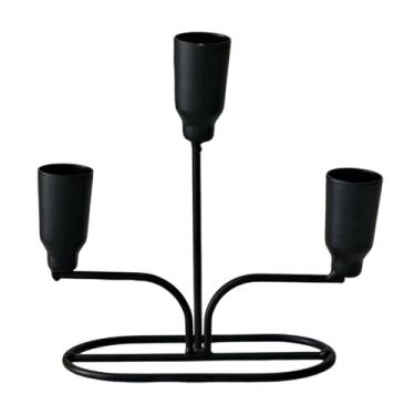 Imagem de Bothyi Suporte de vela de metal, suporte de castiçal, ornamento nórdico, candelabro, peça central de mesa para festa, festival, lareira, mesa de jantar, Preto