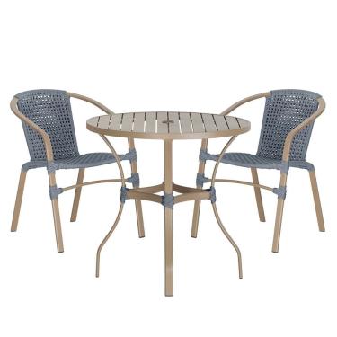 Imagem de Jogo 2 Cadeiras Corda Nautica Floripa e Mesa Tampo Ripado Aluminio Roma 1,00 m Varanda Jardim Area Piscina Trama