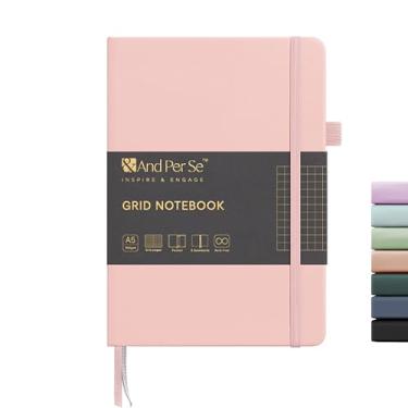 Imagem de &And Per Se Caderno Graph Journal, 160 páginas, caderno de papel grosso pautado universitário de 14,5 x 20,3 cm para escrita, caderno de capa dura quadriculado (1 pacote, rosa)