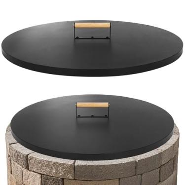 Imagem de 1MORE Tampa Para Fogueira Redonda De 30" - Lareira Metal Com Cabo Madeira Fogueiras Pátio, 1,5 Mm Resistente À Ferrugem, Acessório Externas, Sem Fumaça