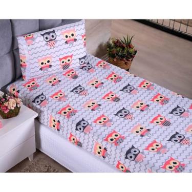 Imagem de Kit Jogo De Lençol Solteiro Com Elástico 2 Peças(Corujinha)