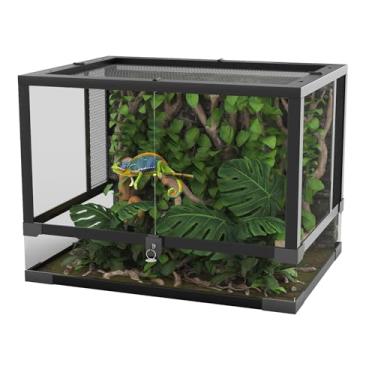 Imagem de GarveeHome Terrário de vidro para répteis de 34 galões, 61 x 45 x 45 cm com ventilação de tela superior e lateral, porta de dobradiça dupla e tanque de répteis anti-escape para lagarto tartaruga cobra