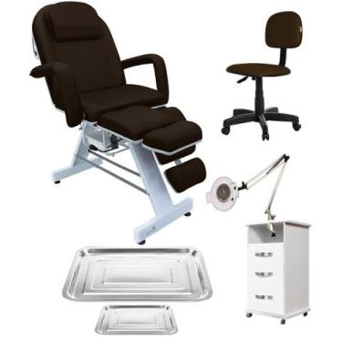 Imagem de Kit Maca Podologia Chocolate Mocho Armário Exaustor Bandejas - Fiscome