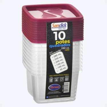 Imagem de Conjunto Com 10 Portes Quadrados BPA Free Versátil 280 ML - Plásticos 