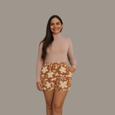 Imagem de Shorts Estampado veludo Com Botoes - Cacharrel Store, P, Caramelo