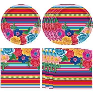 Imagem de Artigos de festa mexicana – Pratos e guardanapos descartáveis de papel picado, listras coloridas do México para aniversários, casamentos e chás de bebê