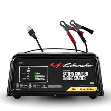 Imagem de Schumacher Electric Carregador de bateria de carro 6A e motor de partida 50A, solução 4 em 1, mantenedor, impulso de 10A, para baterias esportivas de 12 V, automotivas e marítimas, SC1361