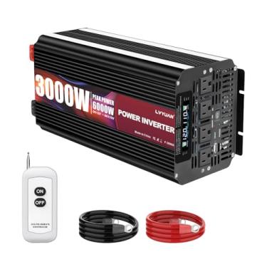 Imagem de LVYUAN Inversor De Energia 3000 Watts 12 V Para 110 120 Veículos, Sistema Solar, Serviço Pesado, Trailers, Caminhões, Fora Da Rede, Camping Com 4 Tomadas Ca, Display Lcd, Controle Remoto Sem Fio, Ca