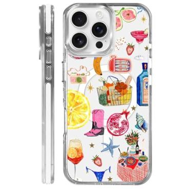 Imagem de TAMEFOX Capa transparente para iPhone 16 Pro Max, acampamento com Magsafe, linda colagem de frutas de verão TPU macio fino magnético para mulheres e meninas capa protetora para iPhone 16 Pro Max-6,9