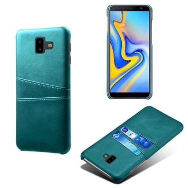 Imagem de Capas Compatível com Samsung Galaxy J6 Prime,Caso de couro PU-Tampa de telefone a prova de choque com 2 slots de cartão,Proteção anti-impressão digital e anti-gota-Green