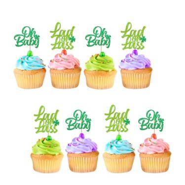 Imagem de 24pcs St. Patrick's Day Oh Baby Cupcake Toppers, Lad or Lass/He or She Cupcake Picks for Gender Reveal Party, Green Glitter Boy or Girl Cupcake Toppers for St. Patrick's Baby Shower Party Supplies