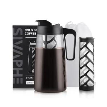 Imagem de Sivaphe Cafeteira grande gelada de 2 litros, máquina de lavar louça Safty Traitan jarra à prova de vazamento, filtro reutilizável 1,8 g café quente gelado método de chá