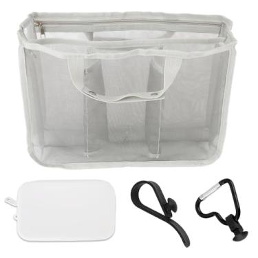 Imagem de lasuroa Bolsa de Praia Malha para Bogg Bag Acessórios, Organizador Bolsa com Suporte para Óculos de sol Bolso Celular e Mosquetão (Cinza)