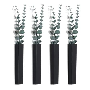 Imagem de Pretty Jolly Vaso para decoração de parede de eucalipto, moderno, boêmio, casa, flores artificiais, escultura de parede interna, para sala de estar, quarto, verde, conjunto de 4 preto