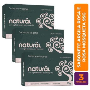 Imagem de Kit c/ 3 Sabonete Vegano Argila Branca e Rosa Mosqueta 80g - Orgânico 