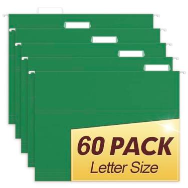 Imagem de HERKKA Pastas de arquivo suspensas, pacote com 60 pastas suspensas de tamanho carta reforçadas, projetadas para arquivos volumosos, armário de arquivo, abas ajustáveis de corte 1/5 (verde)