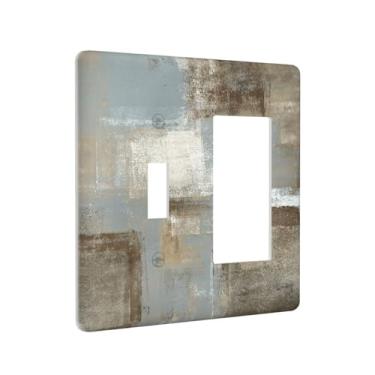 Imagem de Xuejiaku Placa de cobertura para interruptor de luz, cinza e marrom, arte abstrata, pintura a óleo, conjunto de balancim de 2 gangues, placas decorativas para interruptores e capas de tomada, capa de