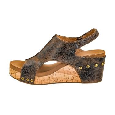 Imagem de Corkys Footwear Carley Wedges feminino, com palmilhas acolchoadas de espuma EVA Corkys, salto de 6 cm, leve para uso o dia todo e fecho de velcro, Espresso Crinkle, 36