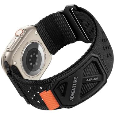 Imagem de Lenrao Pulseira masculina de nylon macio compatível com Apple Watch Ultra 2 de 49 mm, séries 10/9/8/7/6/5/4/3/SE, pulseira esportiva robusta de 46 mm, 45 mm, 44 mm e 42 mm, preto/azul/cinza/verde