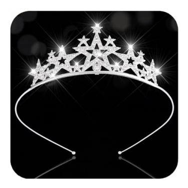 Imagem de Kilshye Tiara de estrela com strass, tiaras de princesa e coroas, estrelas, acessórios de cabelo para meninas (prata, tamanho livre)