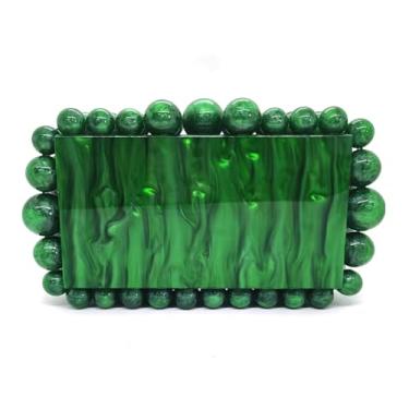Imagem de CUXVA Bolsa clutch de acrílico para noite feminina bolsa de mão de mármore com glitter para festa de casamento e coquetéis de formatura.., Verde perolado 01