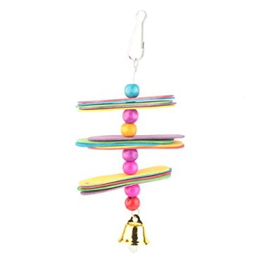 Imagem de DOUQIFEI Brinquedos de mastigar pássaros para papagaios pequenos, contas coloridas, balanço, com blocos de madeira, gaiola de mastigar, acessórios para periquitos, calopsitas Lovebirds, brinquedo de