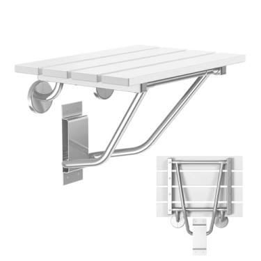 Imagem de Assento de chuveiro dobrável e cadeira montado na parede para adultos, banco de chuveiro dobrável e banco para chuveiro interno, para espaços pequenos, dobrável (branco, extra grande)