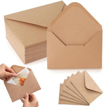 Imagem de Envelopes Kraft, 50 peças, aba em V, envelopes pequenos, envelopes autoadesivos marrons, fáceis de usar, envelopes de cartão para convites, cartões postais, aniversário, formatura