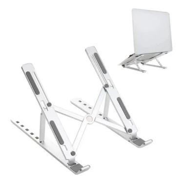 Imagem de Suporte para Notebook e Tablet em Alumínio Resistente Apoio Mesa em Metal Articulado Dobrável Ajustável com Altura Regulável Portátil (PRATA)