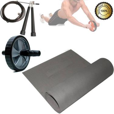 Imagem de Kit Fitness Preto + Roda Abdominal + Corda Crossfit
