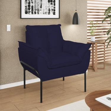 Imagem de Poltrona Decorativa Luxo Recepção Clínica Estética Preto Azul Marinho