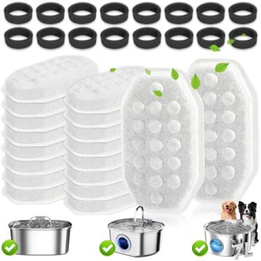 Imagem de Pacote com 32 filtros de fonte de água para gatos para Rellaty e Neareal 3,2L / 3,061 g fonte de água automática para gatos de aço inoxidável, 16 filtros de carvão ativado + 16 esponjas pré-filtro