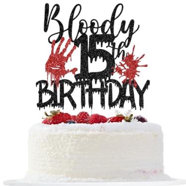 Imagem de Bloody 15th Birthday Cake Topper, Happy 15th Birthday Cake Decorations, Have a Killer Birthday, Halloween Zombie Vampire 15th Bday Party Decorations, Black and Red