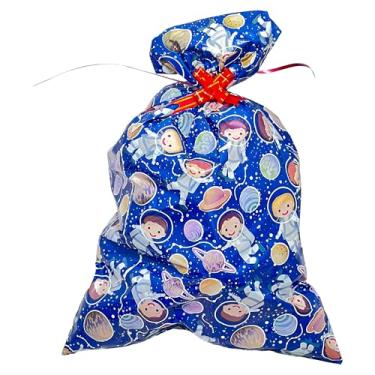 Imagem de Pensou Comprou Kit 10 Unidades Sacos De Presente 30x45cm Estampados com Lacinho Plástico Festas Brindes Lembrancinhas Presentes Aniversário Eventos (Astronauta)