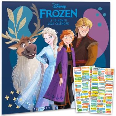Imagem de Disney Calendário Frozen 2025 - Deluxe 2025 Anna & Elsa Pacote de calendário de parede Frozen com mais de 100 adesivos de calendário (presentes Elsa, material de escritório)