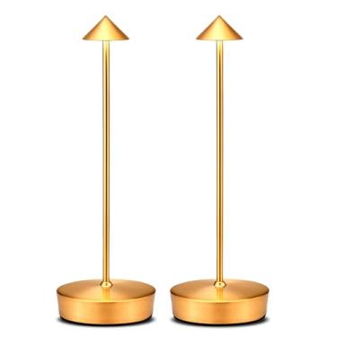 Imagem de Rauphlis Candeeiro de mesa de LED sem fio, pacote com 2, 7000 mAh, luzes de mesa à prova d'água para pátio, jantar, acampamento, escritório, casa, saída USB-A, lembre-se de brilho, regulável, 3 cores