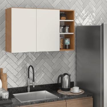 Imagem de Armário Suspenso de Parede Embutido Aéreo Cozinha Multiuso Nicho Prateleira Organizador Lavanderia 2 Portas - Ópera (Nature/Offwhite)