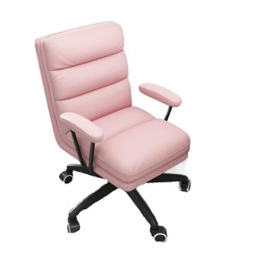 Imagem de Cadeira giratória de couro artificial para uso doméstico, cadeira de jogos, confortável, elevadora, escritório, quarto, maquiagem, encosto, cadeira giratória, cadeira de escritório (rosa)