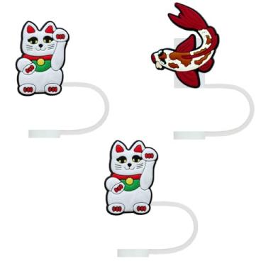 Imagem de STRACOUPI Lucky Cat Tampa de palha de silicone para copos Stanley, acessório decorativo reutilizável, pacote com 3