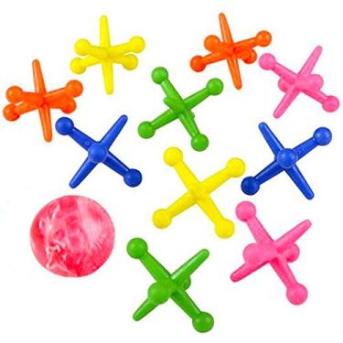 Imagem de ArtCreativity Jogo Big Neon Jacks, 6 Conjuntos, Cada Conjunto Com 10 Macacos De Plástico E 1 Bola De Borracha Marmorizada, Brinquedos Vintage, Atividade Divertida Para Crianças, Lembrancinhas De Fes