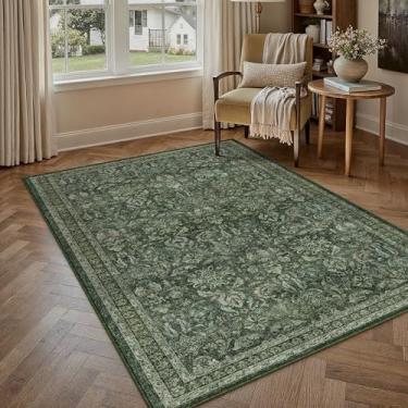 Imagem de PureCozy Tapete de área verde escuro 7,5 x 12,5 cm, lavável, entrada, escritório, vintage, antiderrapante, pequeno, camada baixa, fina, para quarto, cozinha, quarto, decoração retrô, sala de jantar