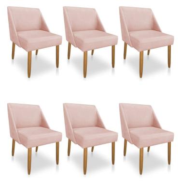 Imagem de Kit 06 Cadeiras Poltrona Juliana Suede Pés Palito Castanho - Pallazio