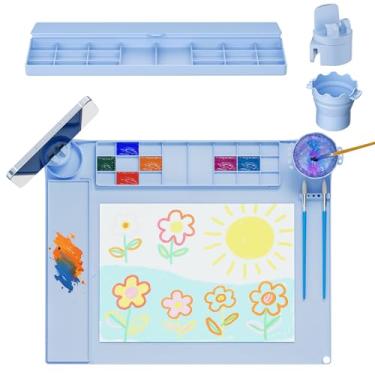Imagem de Tapete de pintura de silicone, tapete de arte de silicone para artesanato com copo e paleta, tapetes de pintura para crianças com borda elevada para crianças, tapete de playdoh para geleca, resina