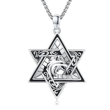 Imagem de XIXLES Colar de estrela de Davi, prata esterlina 925, pingente de estrela judaica, joias para homens e mulheres com corrente de aço inoxidável 316L e caixa de presente, Large, Prata esterlina, Sem