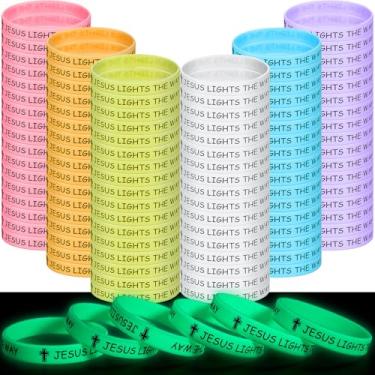 Imagem de Tondiamo 120 peças pulseiras cristãs que brilham no escuro a granel, pulseiras Jesus ilumina o caminho, pulseiras luminosas de silicone, presente cristão para missionários religiosos igreja sorteio